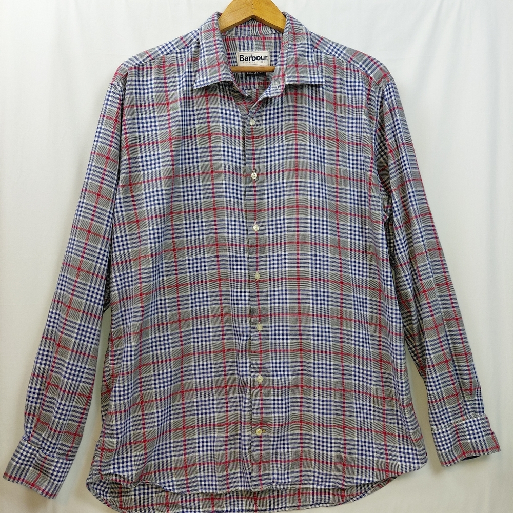 Barbour Tartan Check Regular Fit Long Sleeve Button‎ Up Shirt Men's Size Large